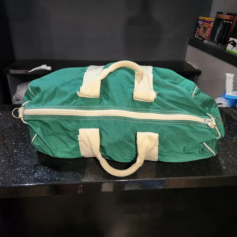 VTG 60s? LL Bean Script Sawtooth Green Duffle Gym Bag Full Zip 1960s‎ USA Made